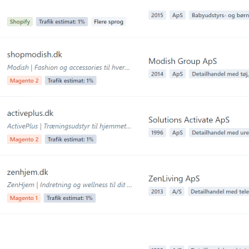 Zoom på en enkelt Magento webshop fra listen med webshops i Indexo