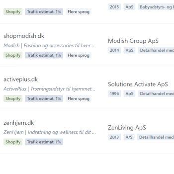 Zoom på en enkelt Shopify webshop fra listen med webshops i Indexo